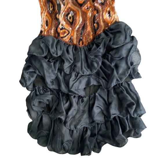 Vintage Strapless Silk Sequin Tiered Party Prom Dress by Scarlet Rage / Medium - Picture 5 of 6